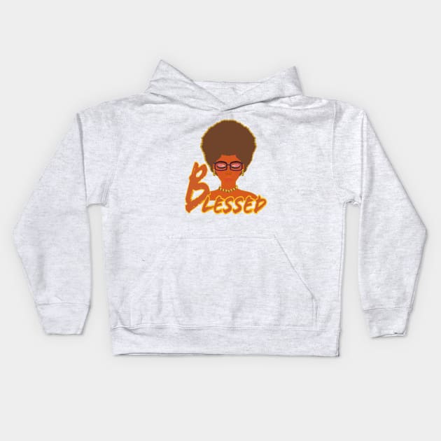 Blessed Woman with Afro and Glasses (Black Background) Kids Hoodie by Art By LM Designs 